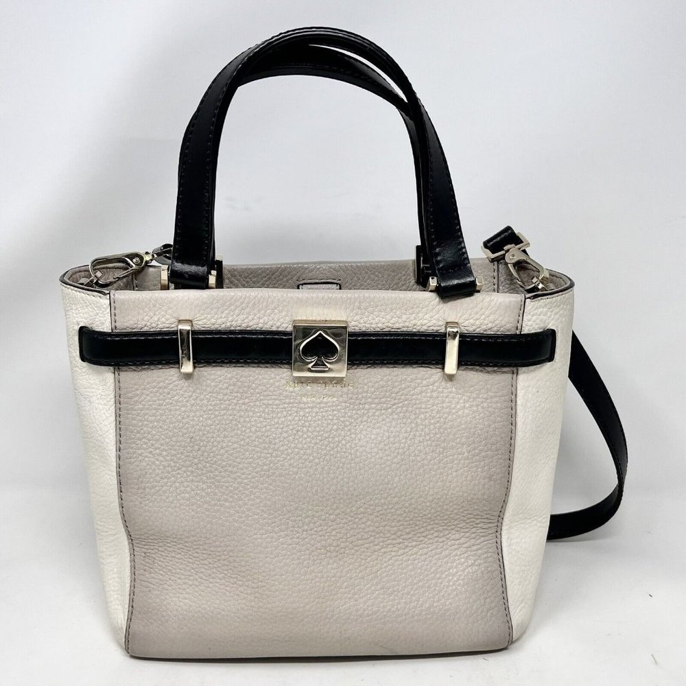 Kate Spade Houston Street Cream White Black Handbag Leather Purse Neutral Office